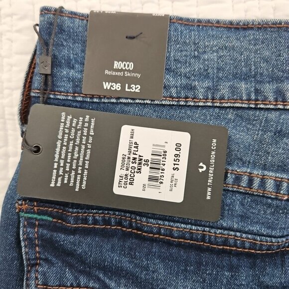 True Religion Rocco Jeans Men's 36x32 Dark Wash NEW Flap Pockets Relaxed NWT - Picture 6 of 16